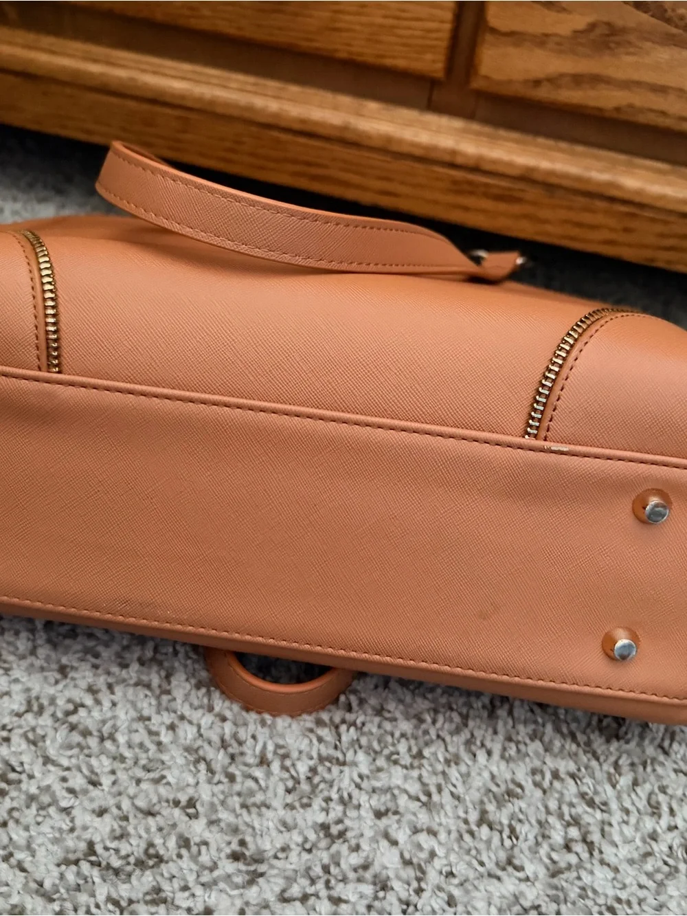Tan Saffiano Structured Laptop Tote with Silver Accents